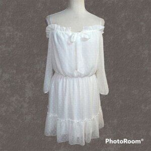 NWT- Blush White Off Shoulder, Long Sleeve Dress Size Medium